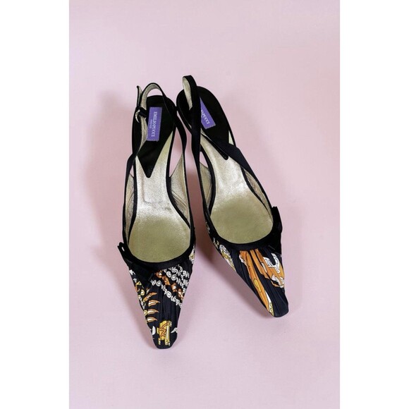 Emilio Pucci Shoes - Emilio Pucci Print Slingback Shoes 38.5 Italy Heels Satin Pointed Toe Y2K